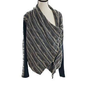 Lucky Brand Sweater Asymmetrical Full Zip Black Cream Long Sleeve Womens Size M